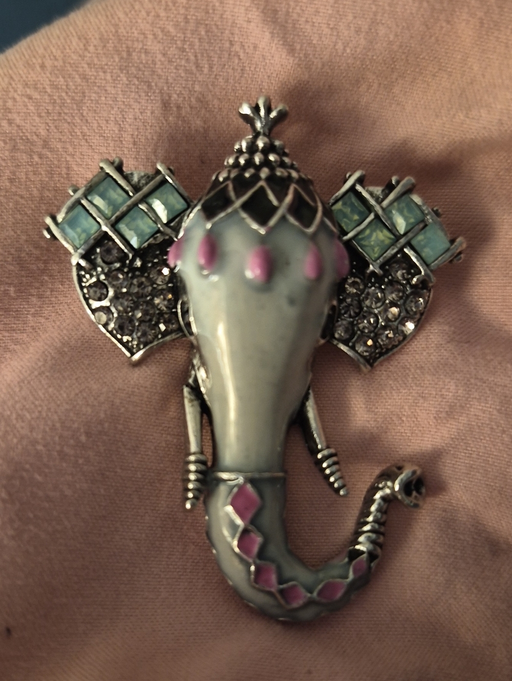 Vintage Style Bohemian Enameled Elephant Rhinestone Crystal Ganesha Pin